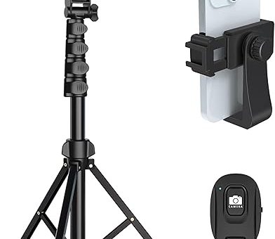 64” Tripod for Cell Phone & Camera, Phone Tripod with Remote and Phone Holder, Portable Tripod for iPhone, Phone Tripod for Video Recording, Cell Phone Tripod Mount Stand for Cellphone