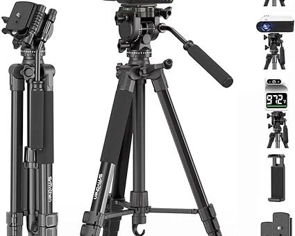 Tallest 74.8″ Video Tripod for Camera with Phone Clip 2 Quick Release Plate 3 Metal Feet Compatible with Camera Video Camera Panoramic Camera Projectors Telescopes and Iphone15 for Vlog